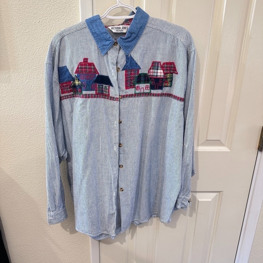 VTG Victoria Jones‎ Woman 24W Stripe Embroidered Teacher Grandma Cottagecore